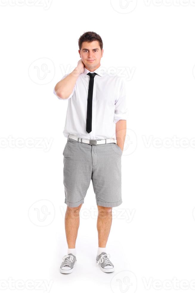 Relaxed businessman on white background photo