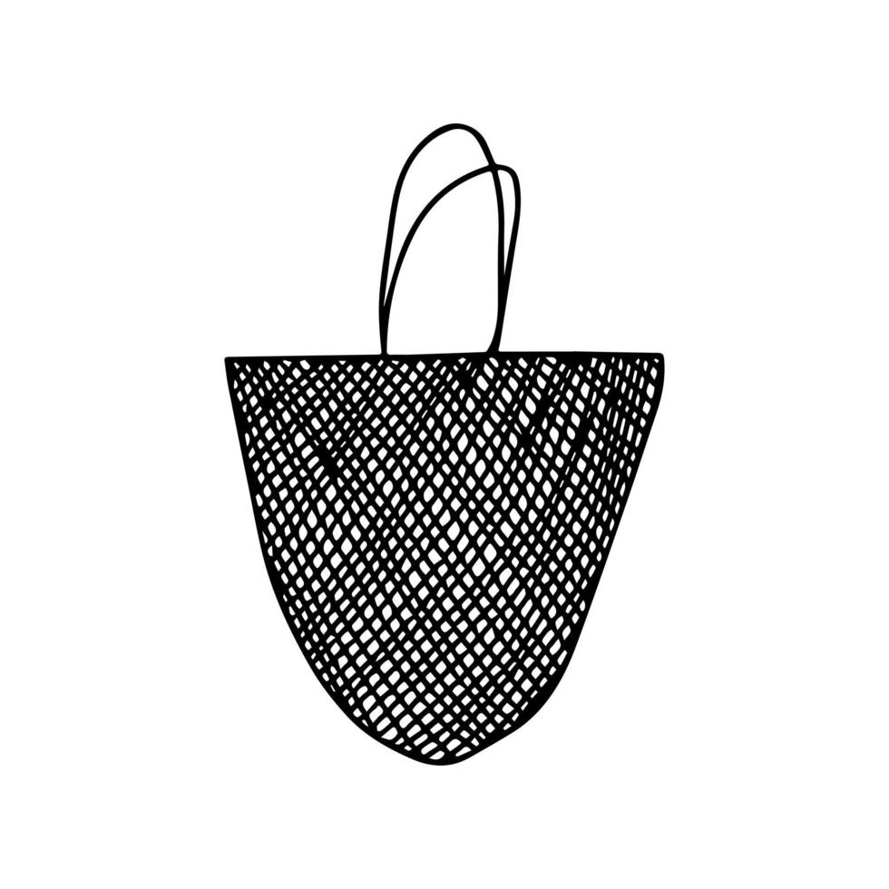 Eco mesh bag. Vector doodle shopping string eco bag.