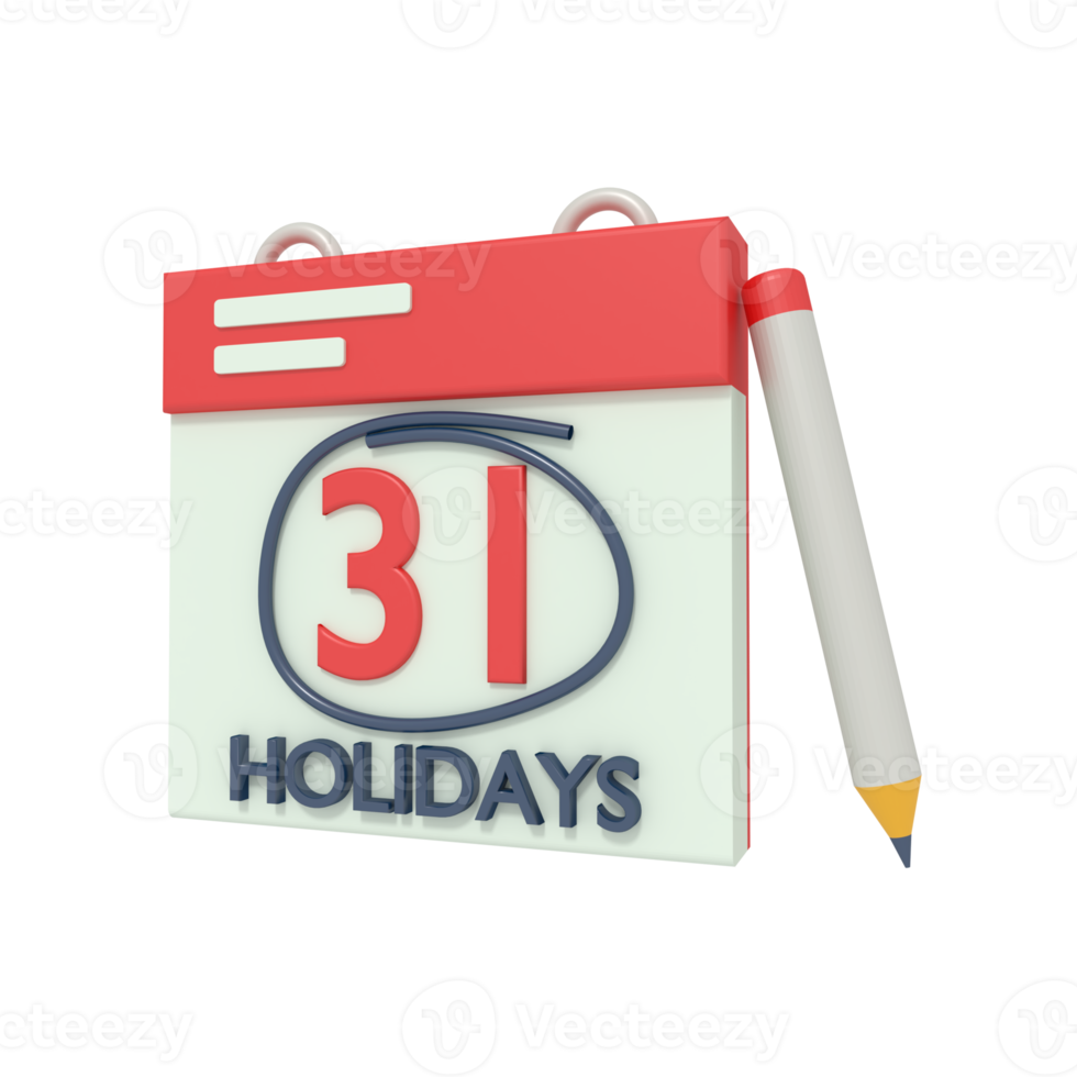 3d illustration du calendrier des vacances png