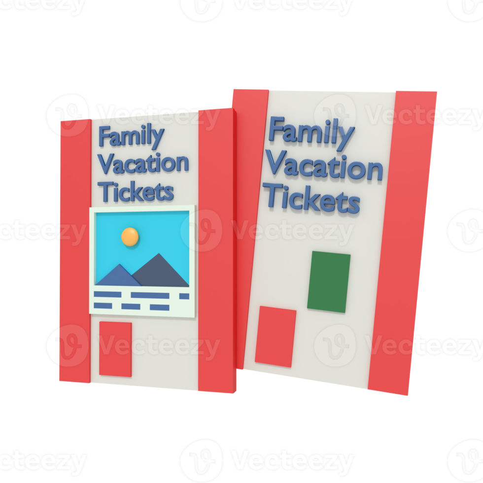 3d illustration de billets de vacances en famille png