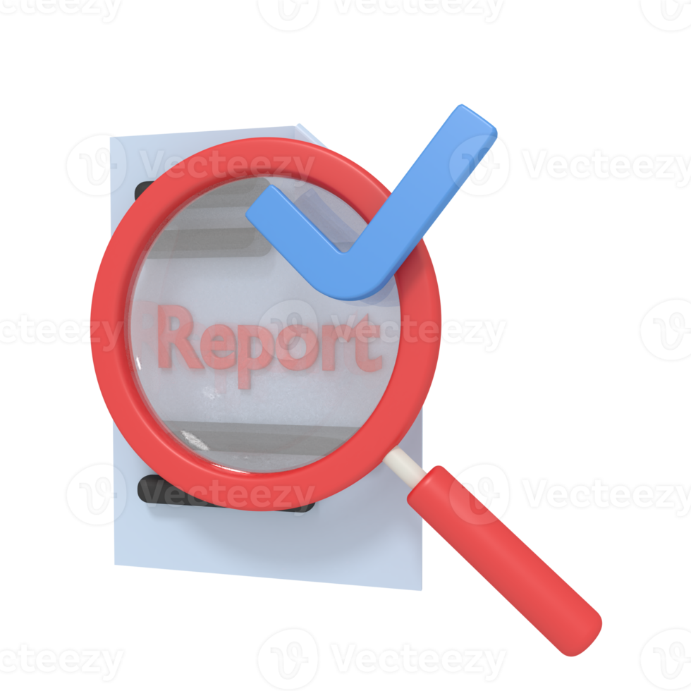 Ilustración 3d de búsqueda de listas de verificación de informes png
