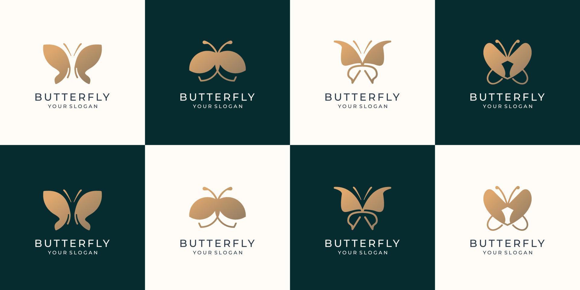 set of golden butterfly logo template. collection beauty butterfly inspiration for business company. vector