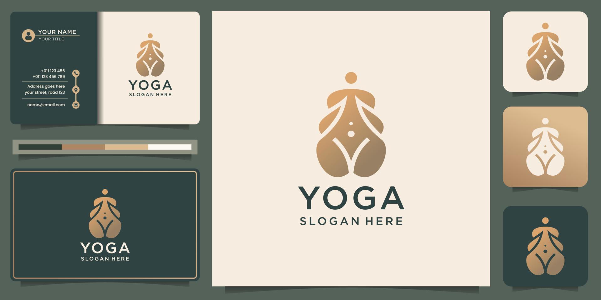 diseño creativo de yoga mínimo en forma de silueta. logotipo de meditación de spa de salud y tarjeta de visita. vector