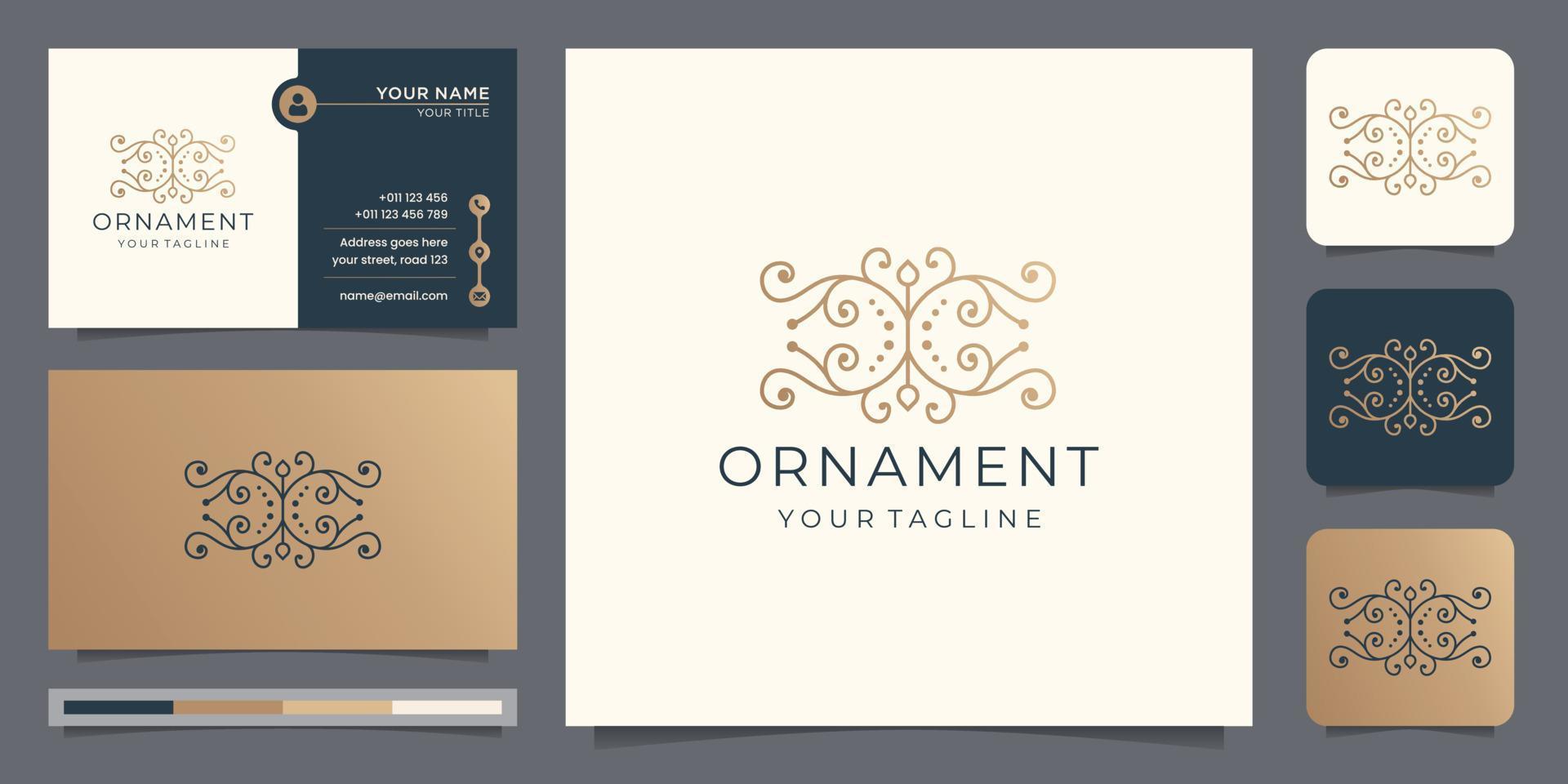 linear style ornament logo with business card design.luxury slim style decoration, vintage, element. vector