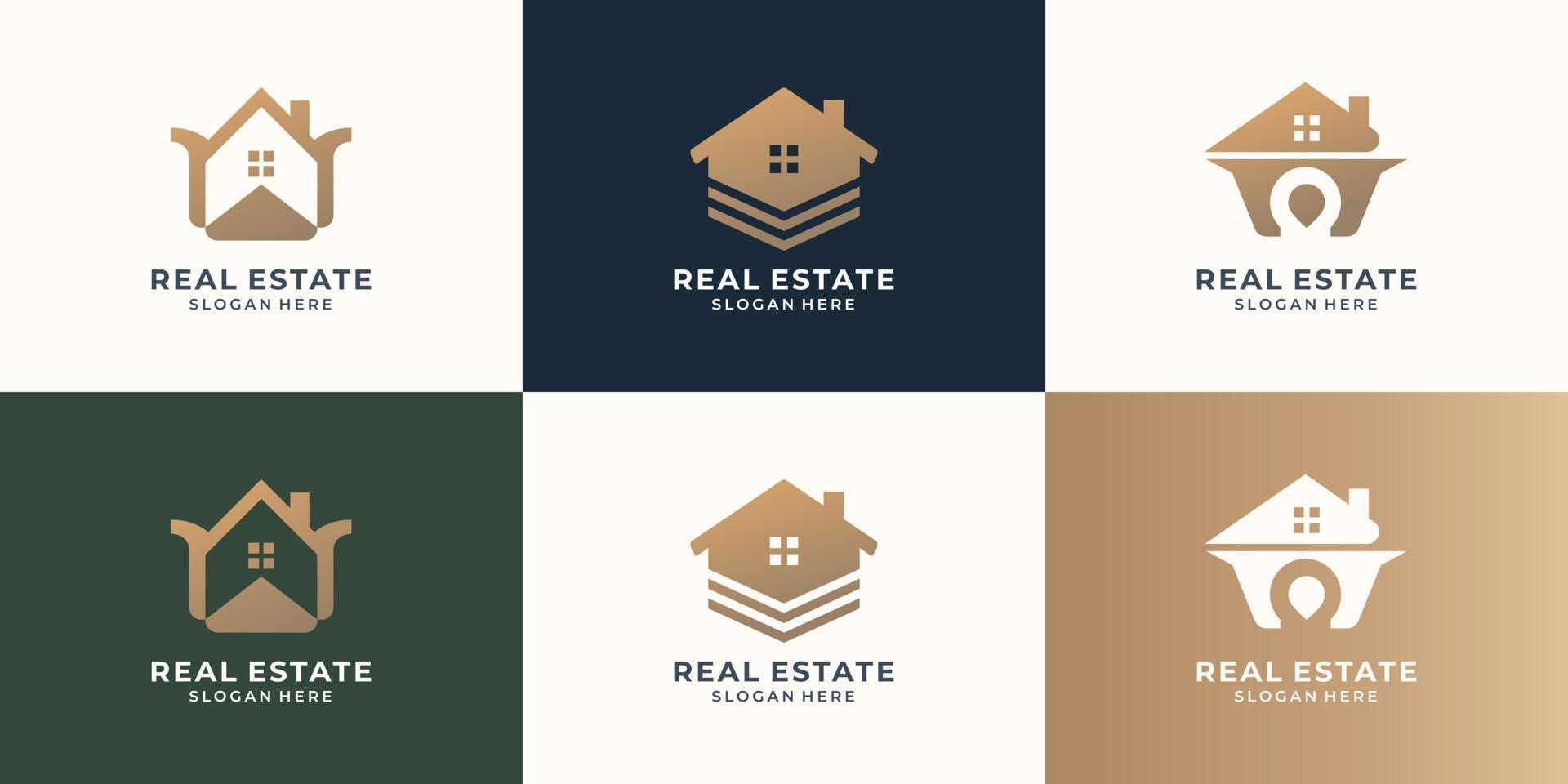 Set of real estate logo design template. architecture, building, house, home design, modern estate. vector