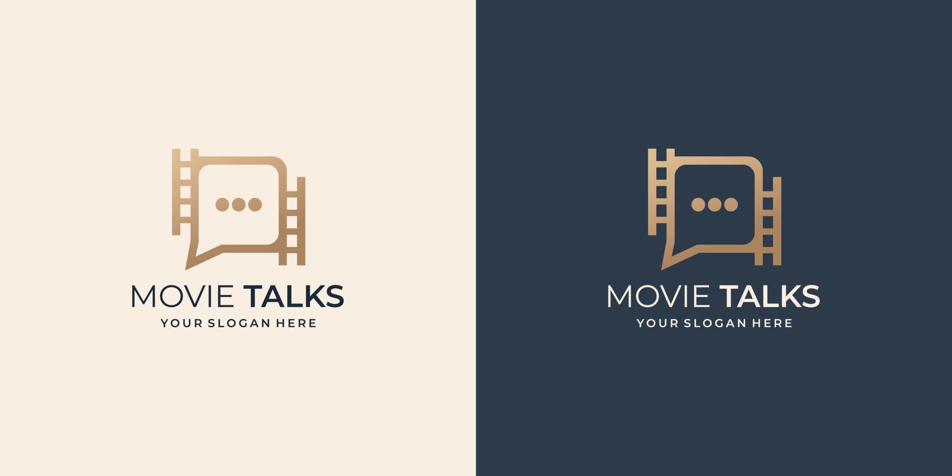 movie talks film stripe logo design. creative symbol movie film stripes logos and chat talk design. vector