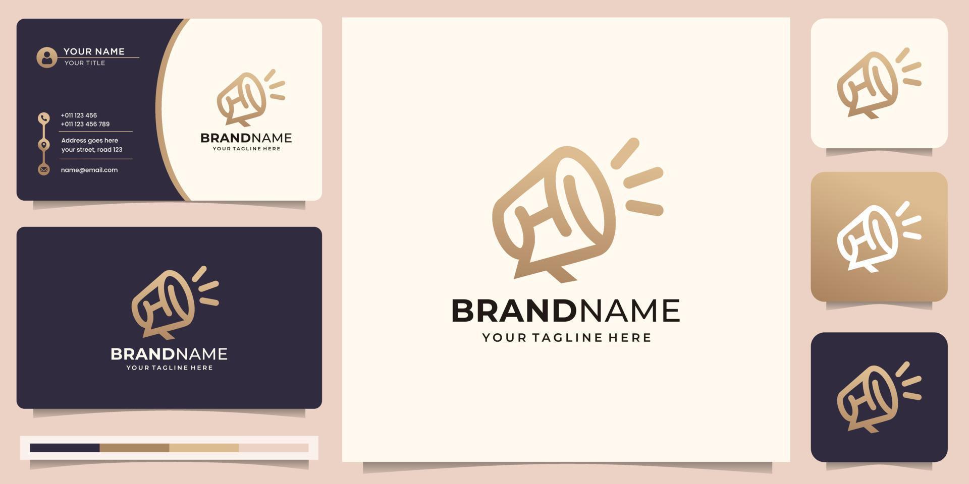 creative linear style megaphone logo design inspiration with business card template. vector