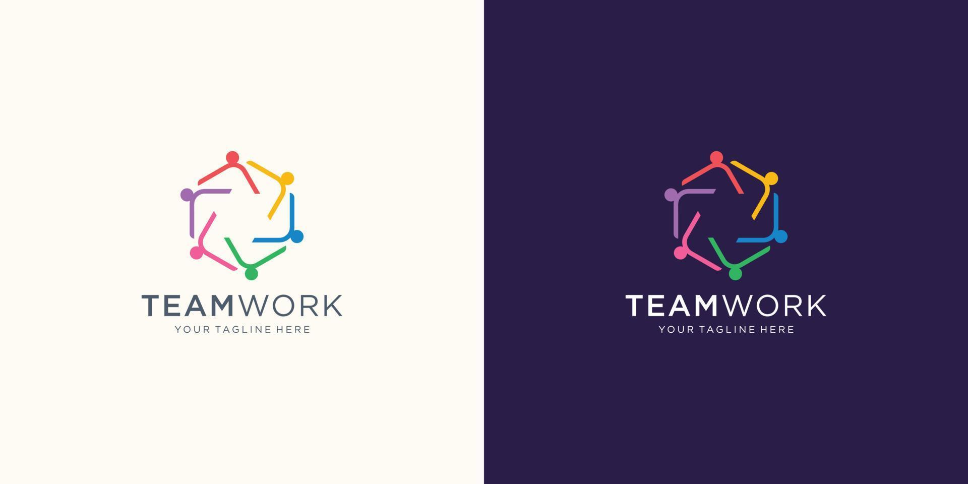 creative of team work logo design inspiration. minimal linear style people, social group logo design vector