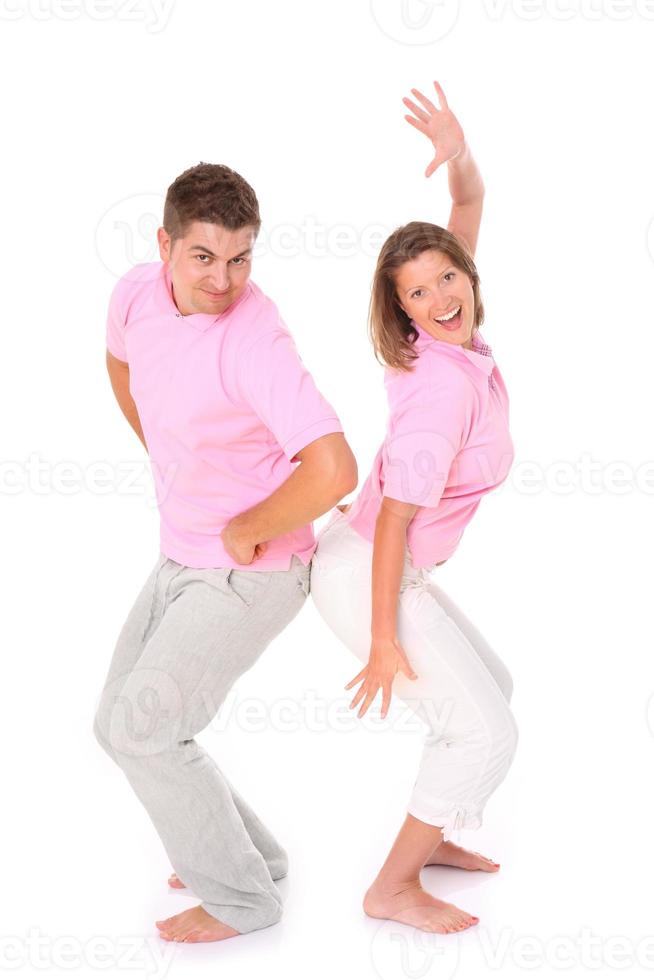 Joyful couple on white background photo