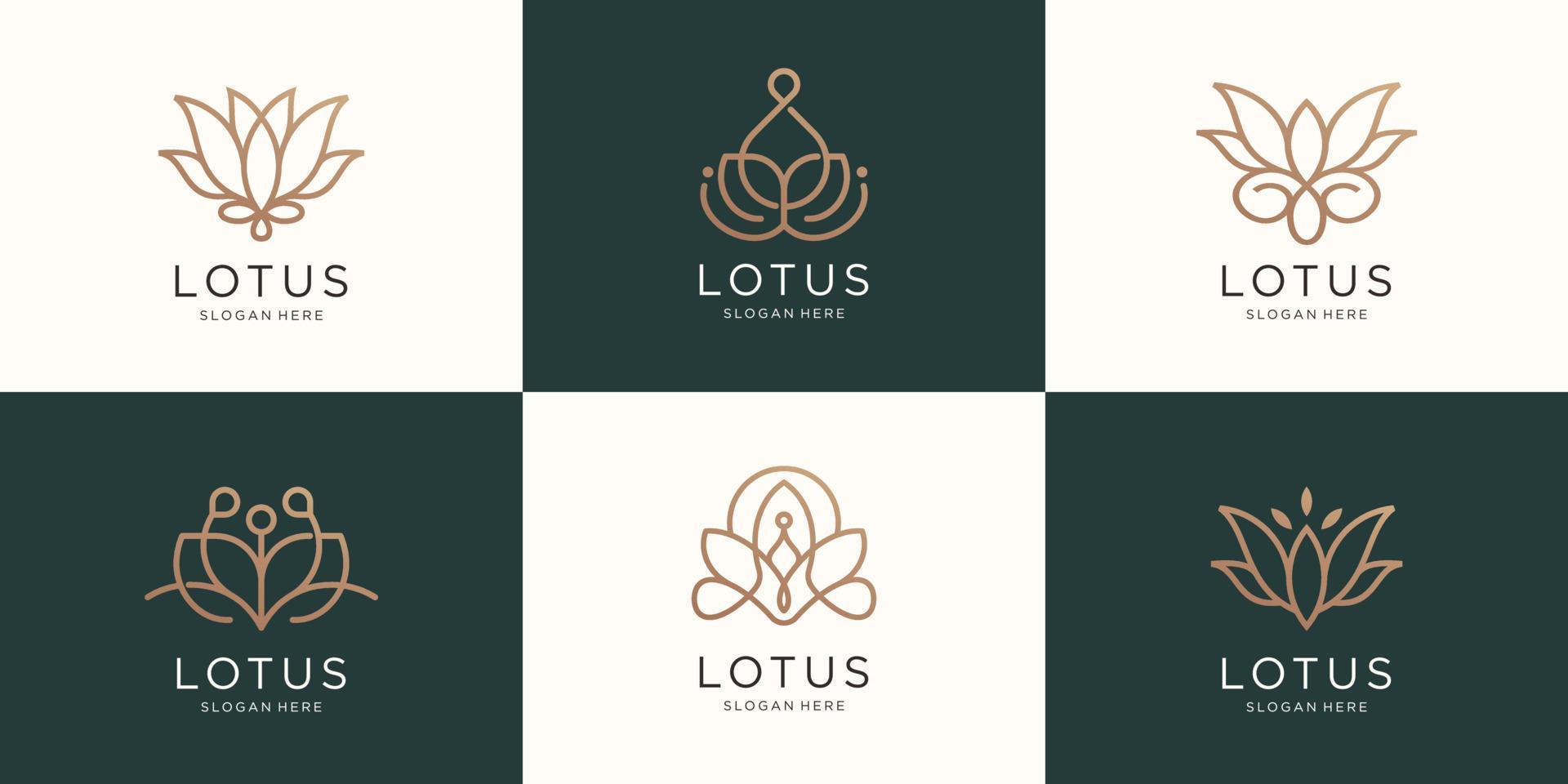 conjunto de logotipos de loto de lujo. estilo de arte de línea logotipo abstracto loto, flor, naturaleza. vector premium