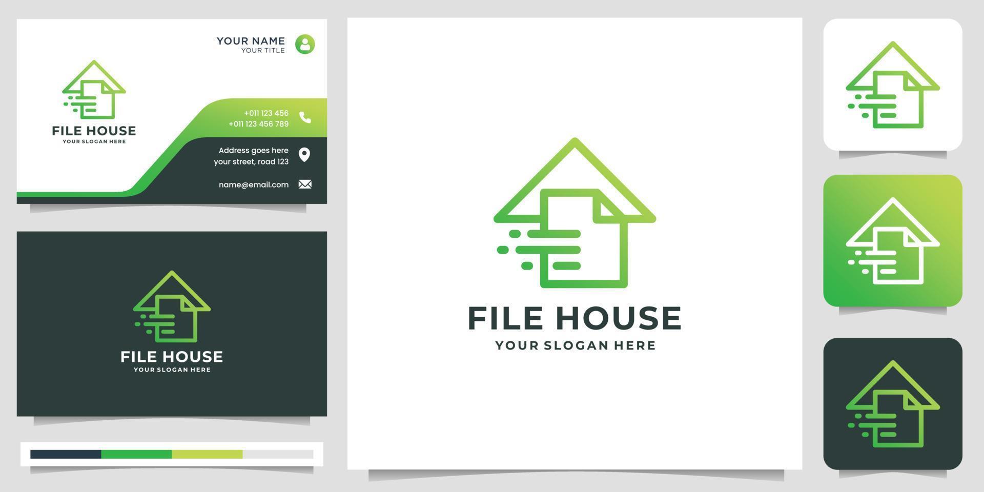 minimal file logo combined with creative house design template. logo and business card design vector