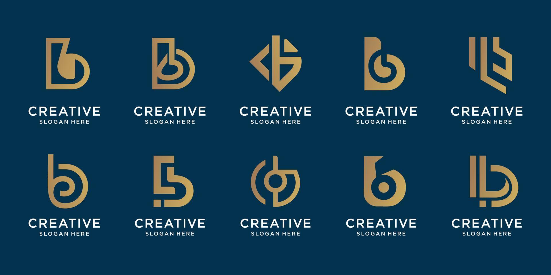 set of creative monogram b gold logo design template. symbol for business technology, consulting. vector