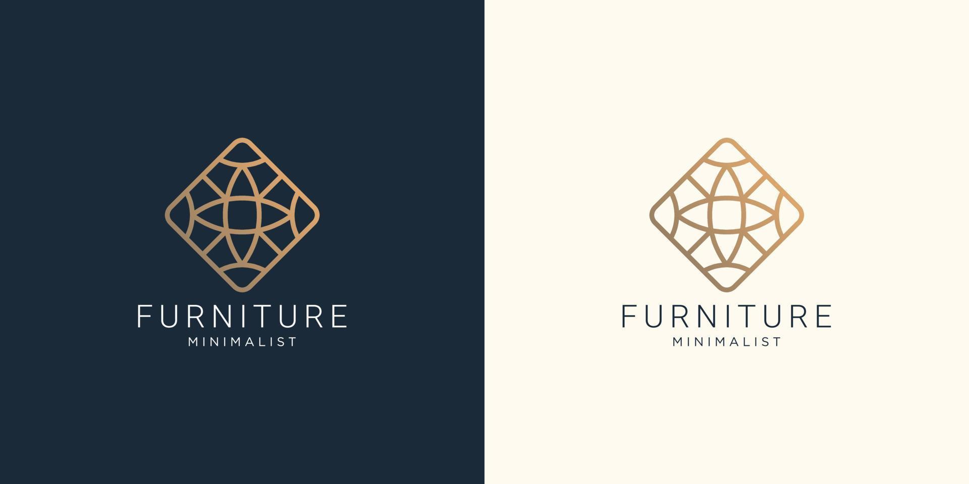 furniture line art style logo design with abstract shape concept line gold color design inspiration. vector