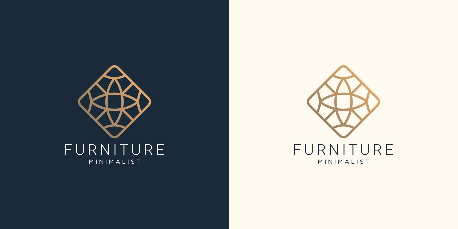 furniture line art style logo design with abstract shape concept line gold color design inspiration. vector