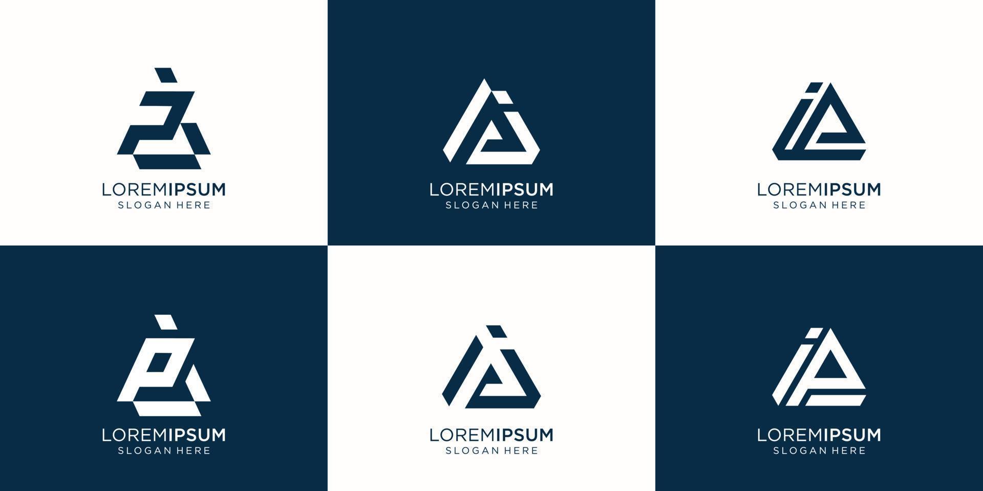 set of lettermark  initial p and initial i triangle space. icon for business company,building,consulting,modern. premium vector