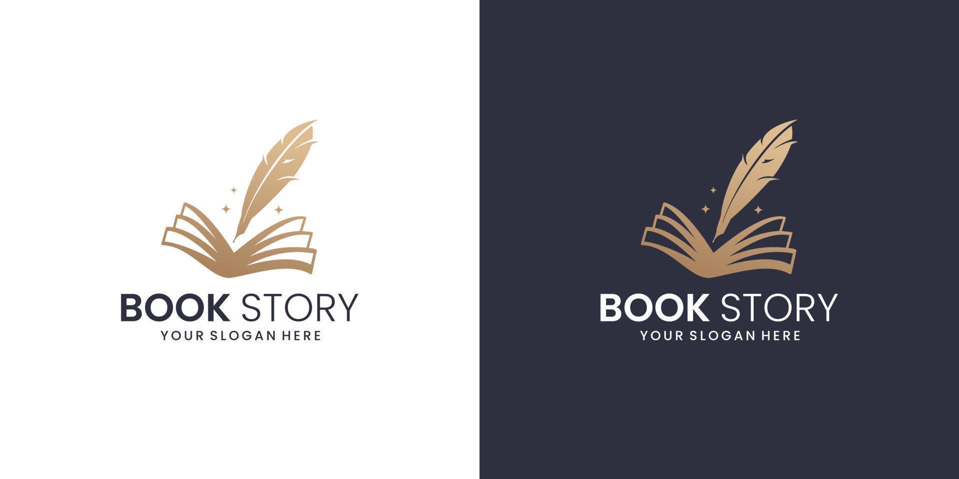 book story feather logo design inspiration. note and quill logo design collection. vector