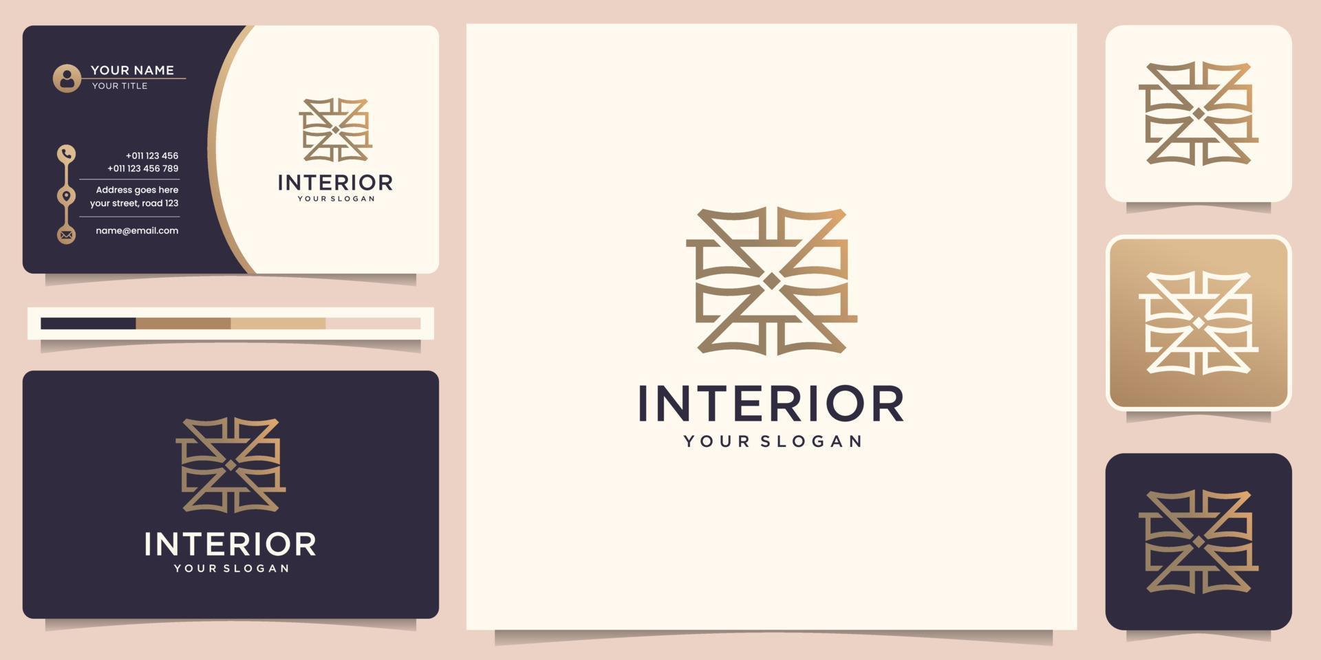 inspiración de diseño de logotipo de muebles e interiores de estilo geométrico elegante con plantilla de tarjeta de visita. vector