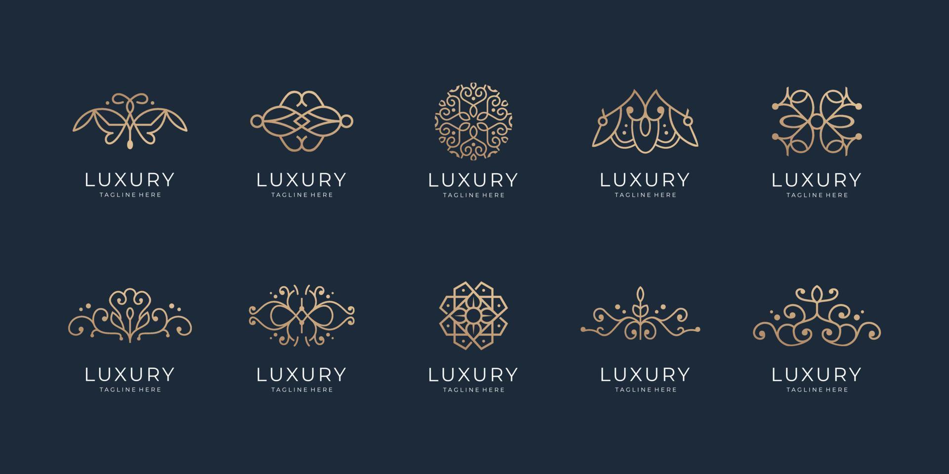 luxury line art style set design template. boutique concept, linear retro vintage, antique,ornament. vector