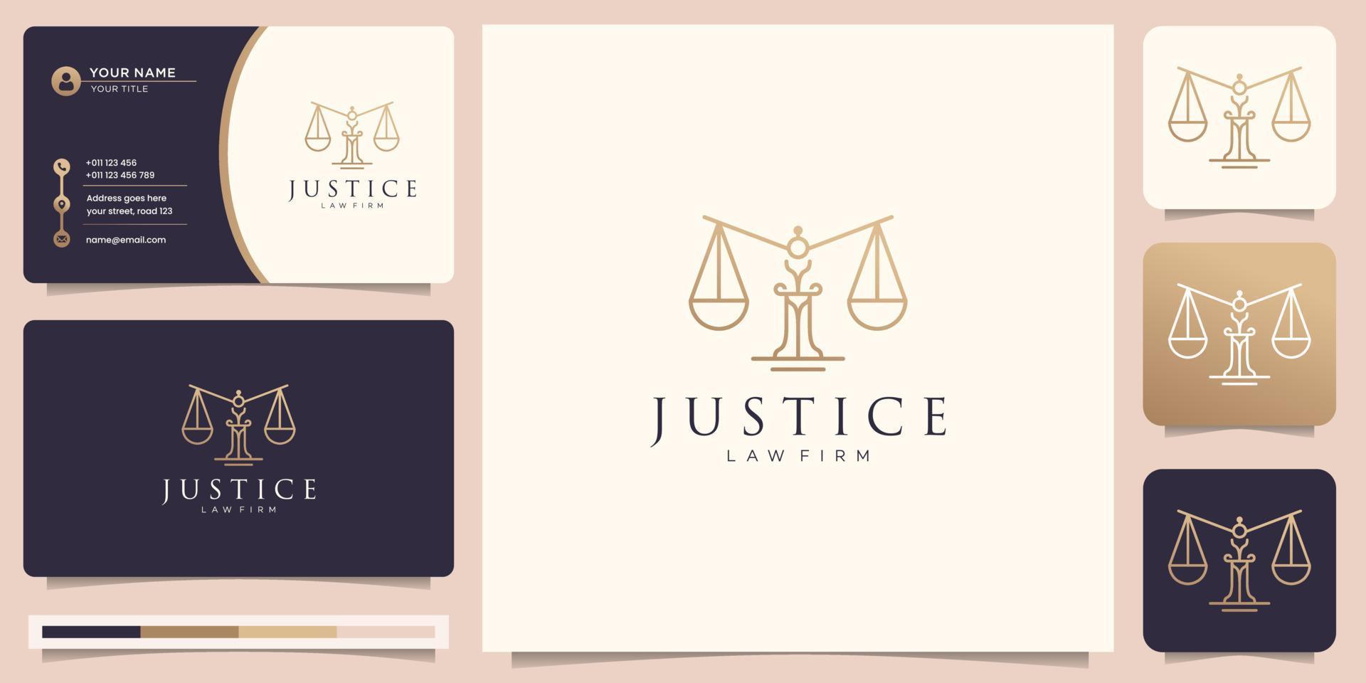 minimalist Symbol of the law of premium justice.law firm,logo design and business card template. vector