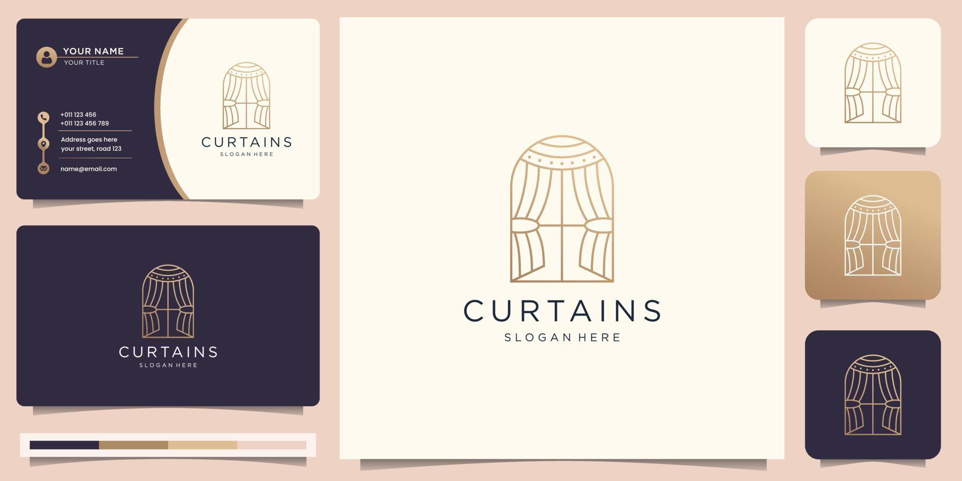 inspiración de logotipo de cortina minimalista con estilo de ventana de arte lineal y diseño de plantilla de tarjeta de visita. vector