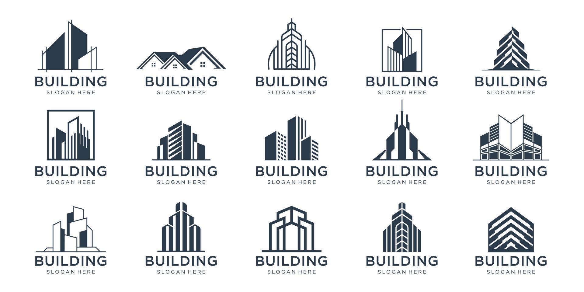 conjunto de conjuntos de arquitectura de inspiración de diseño de logotipo de construcción, construcción de colección de diseño de logotipo de bienes raíces. vector