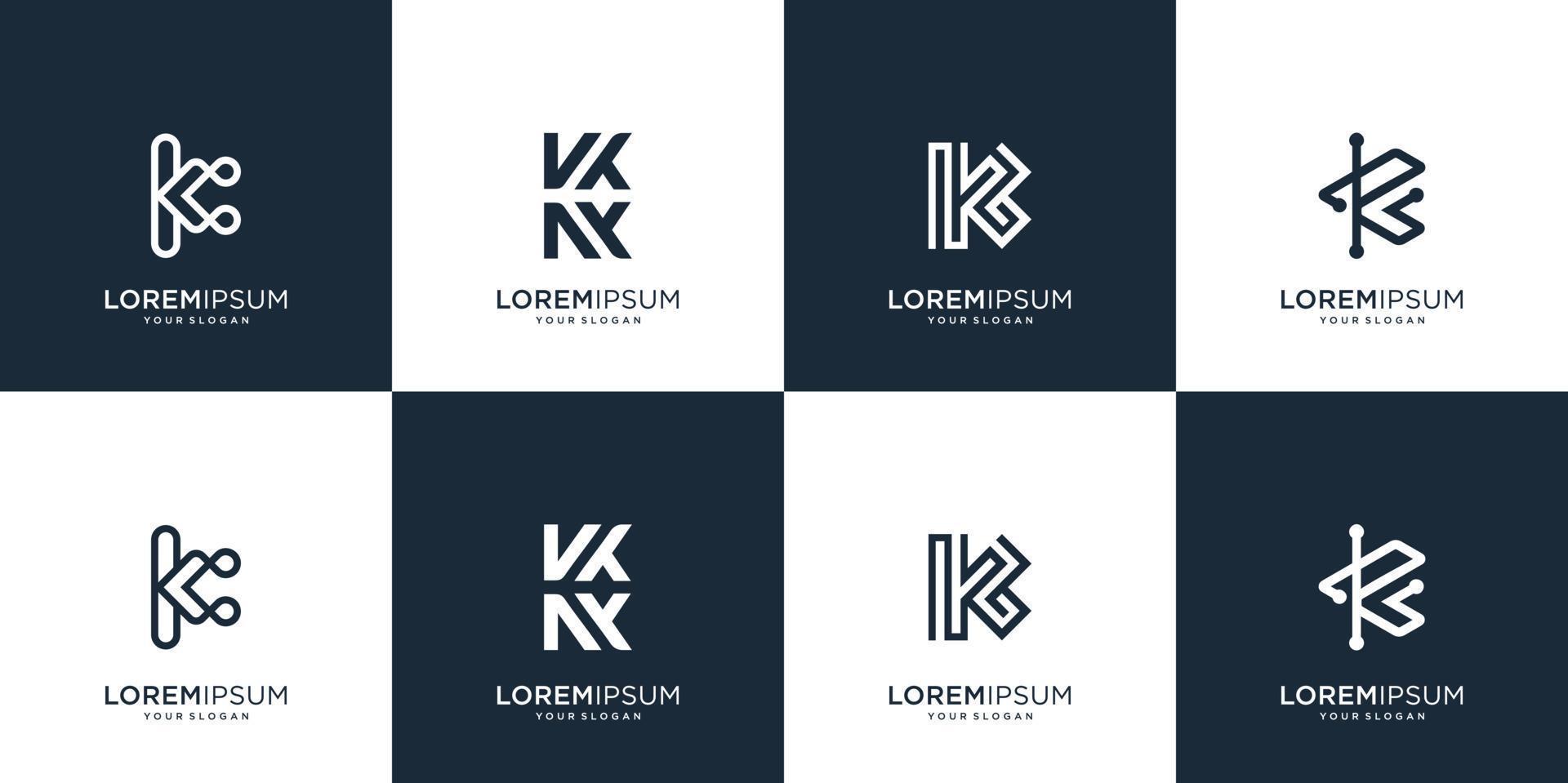 conjunto de plantilla de logotipo de letra k de monograma abstracto. iconos para business.technology,letra k,alfabeto,elegante,equilibrio. vector premium
