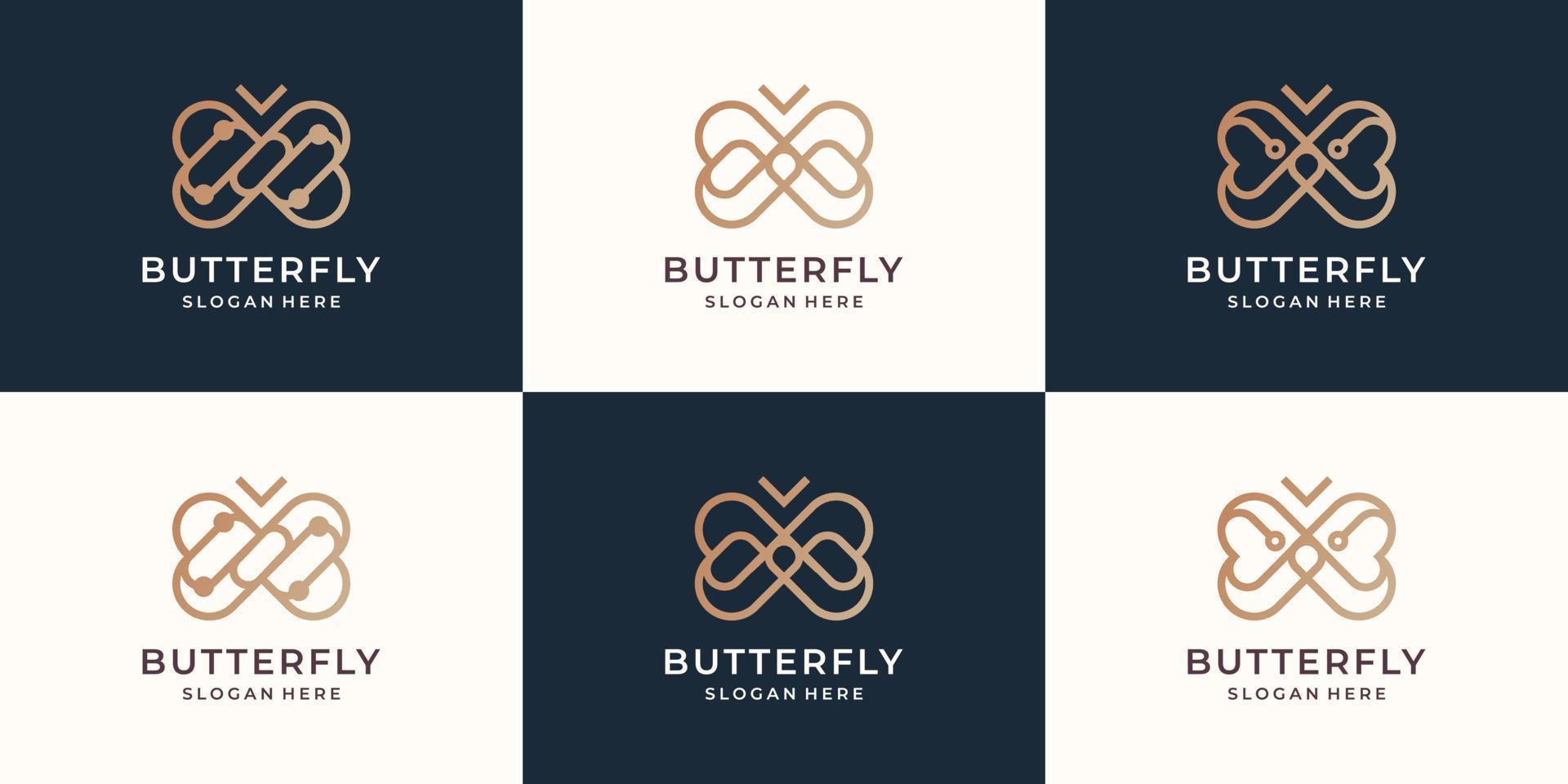 collection of butterfly minimalist logo line style. creative butterfly inspiration logo template. vector