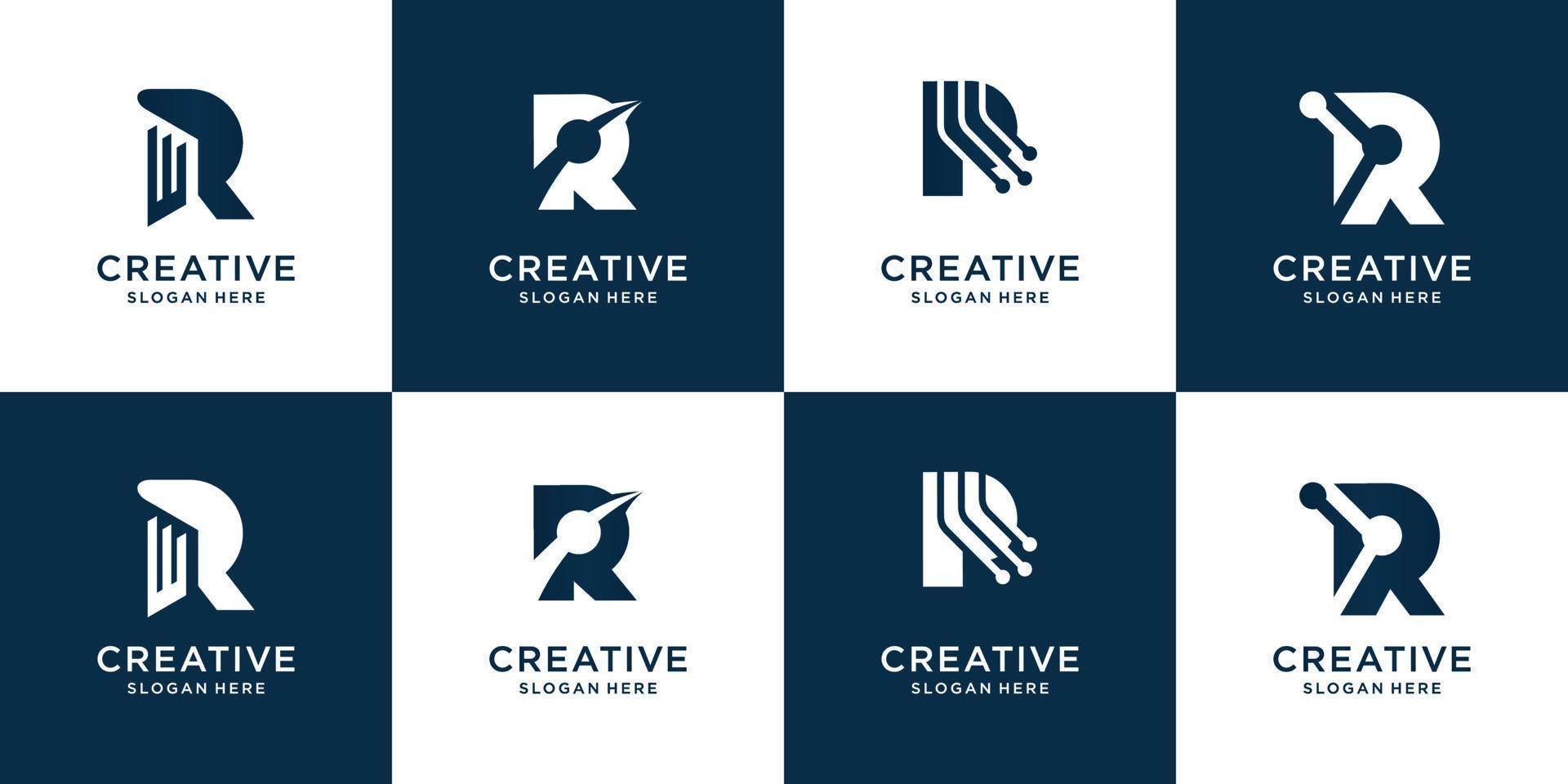 set collection r logo template. initial letter r for business technology, identity, consulting. vector