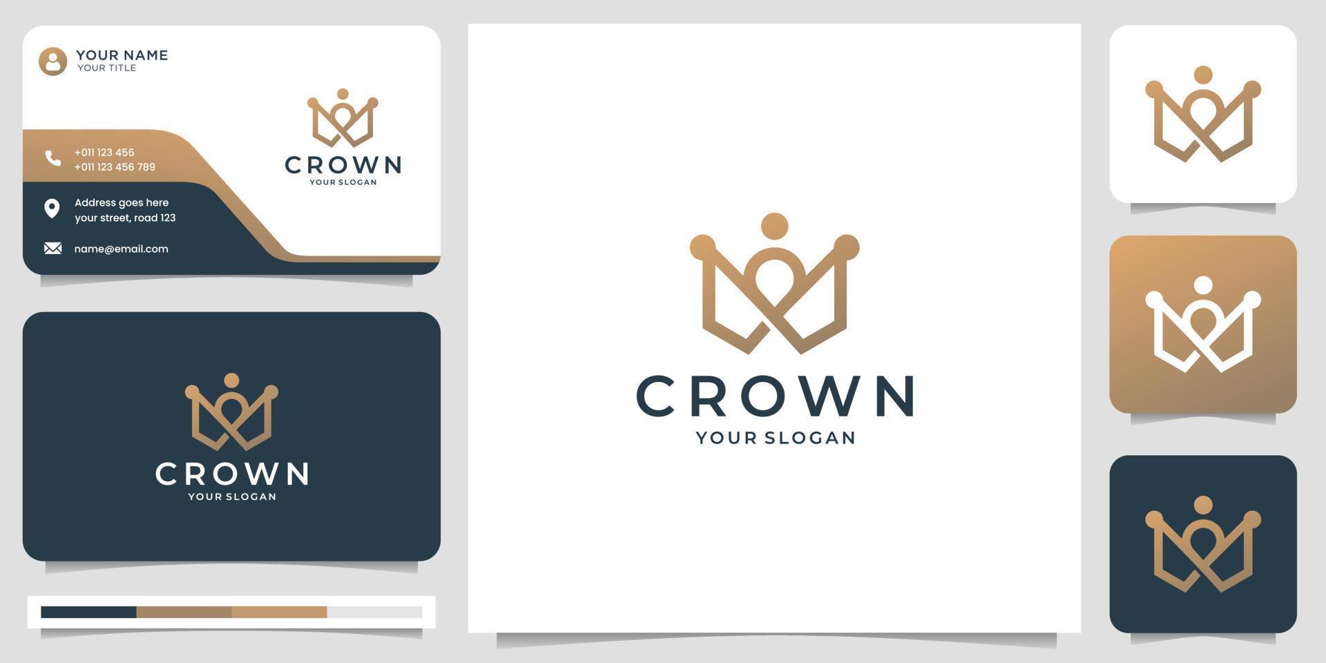 minimalist crown logo template. creative line style with dot concept and business card design. vector