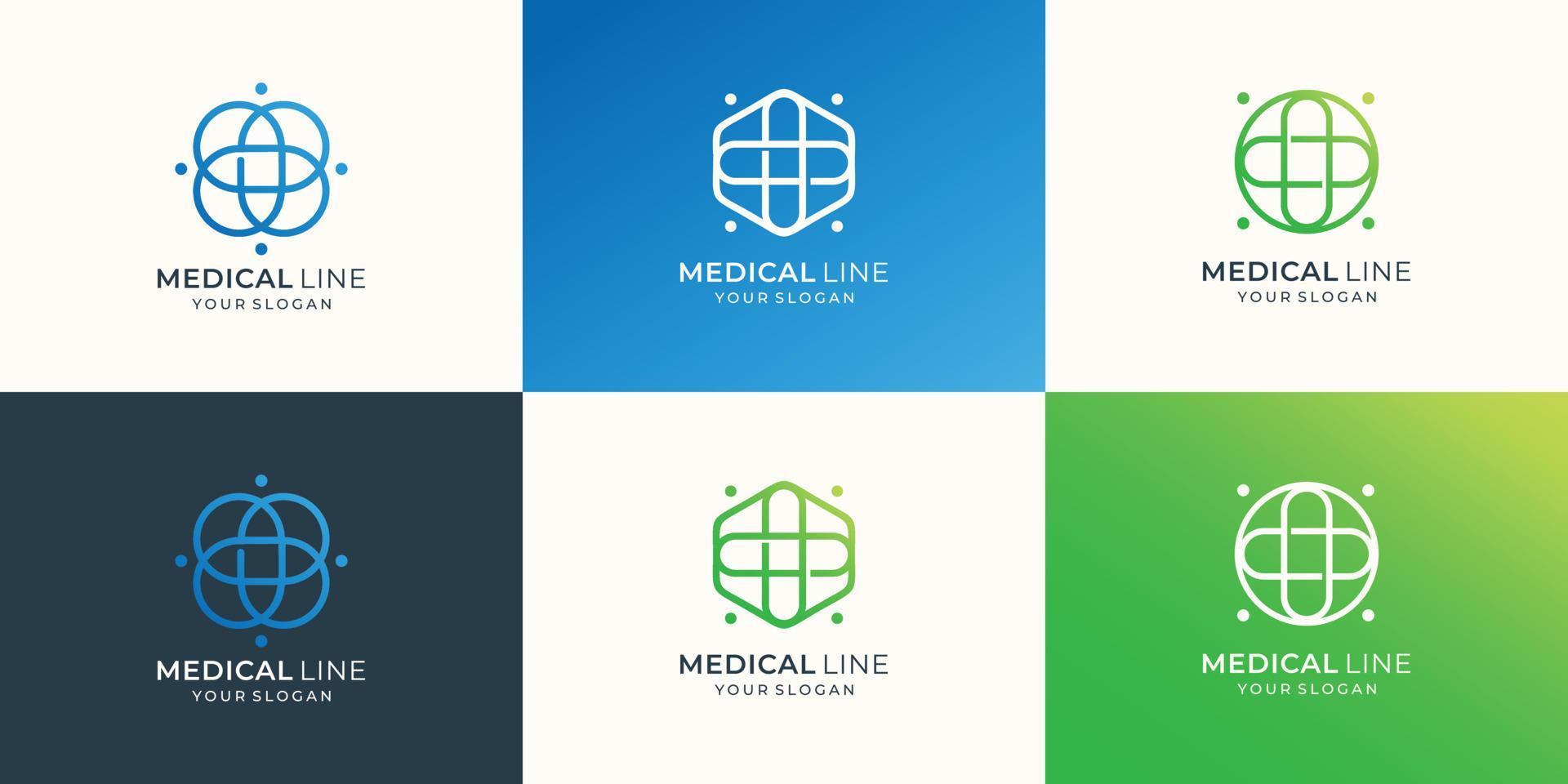 set of medical logo with minimalist line art cross plus health design.set modern abstract plus logo. vector