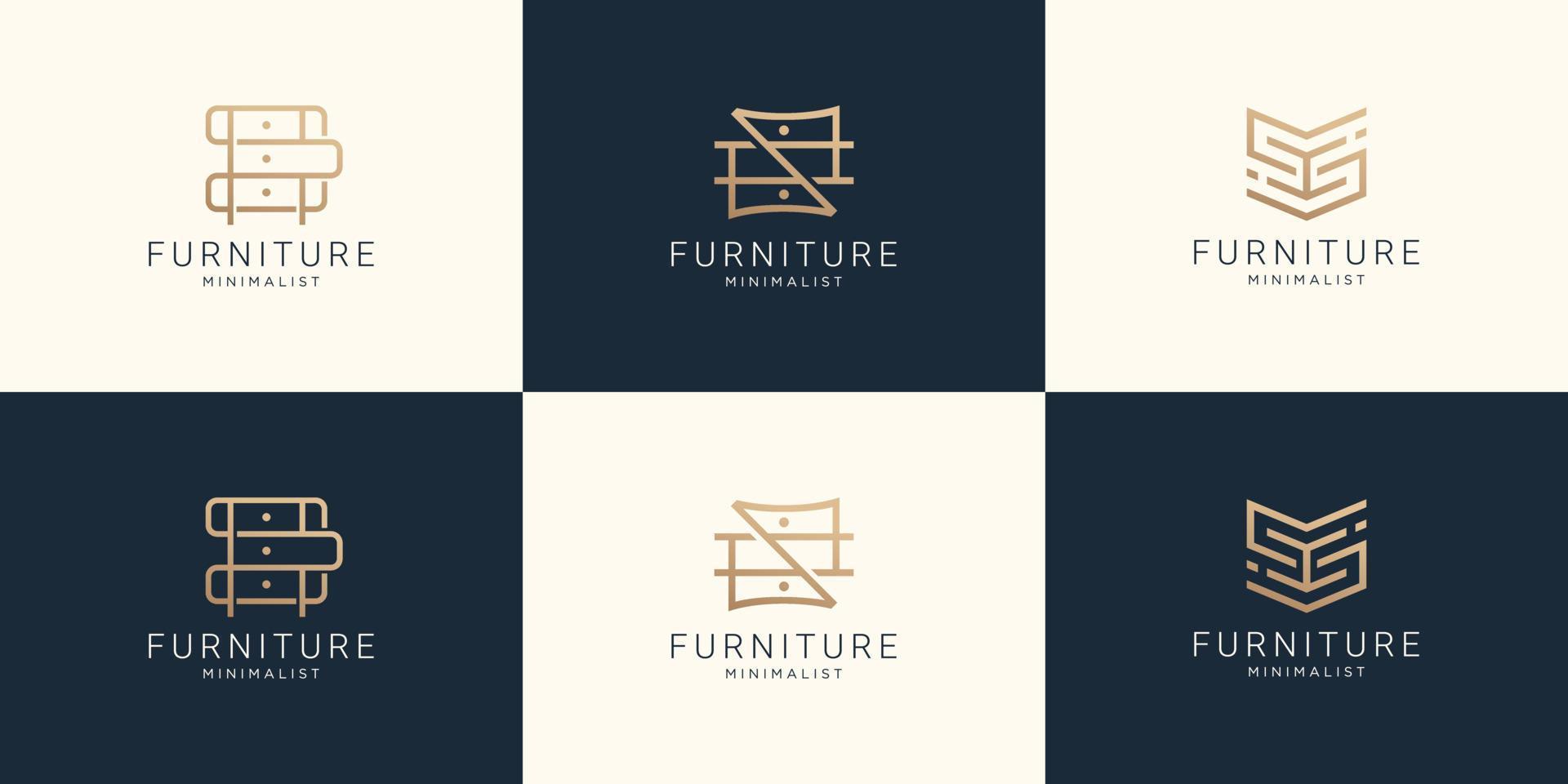 set of collection furniture line art abstract logo design. luxury minimalist design. premium vector