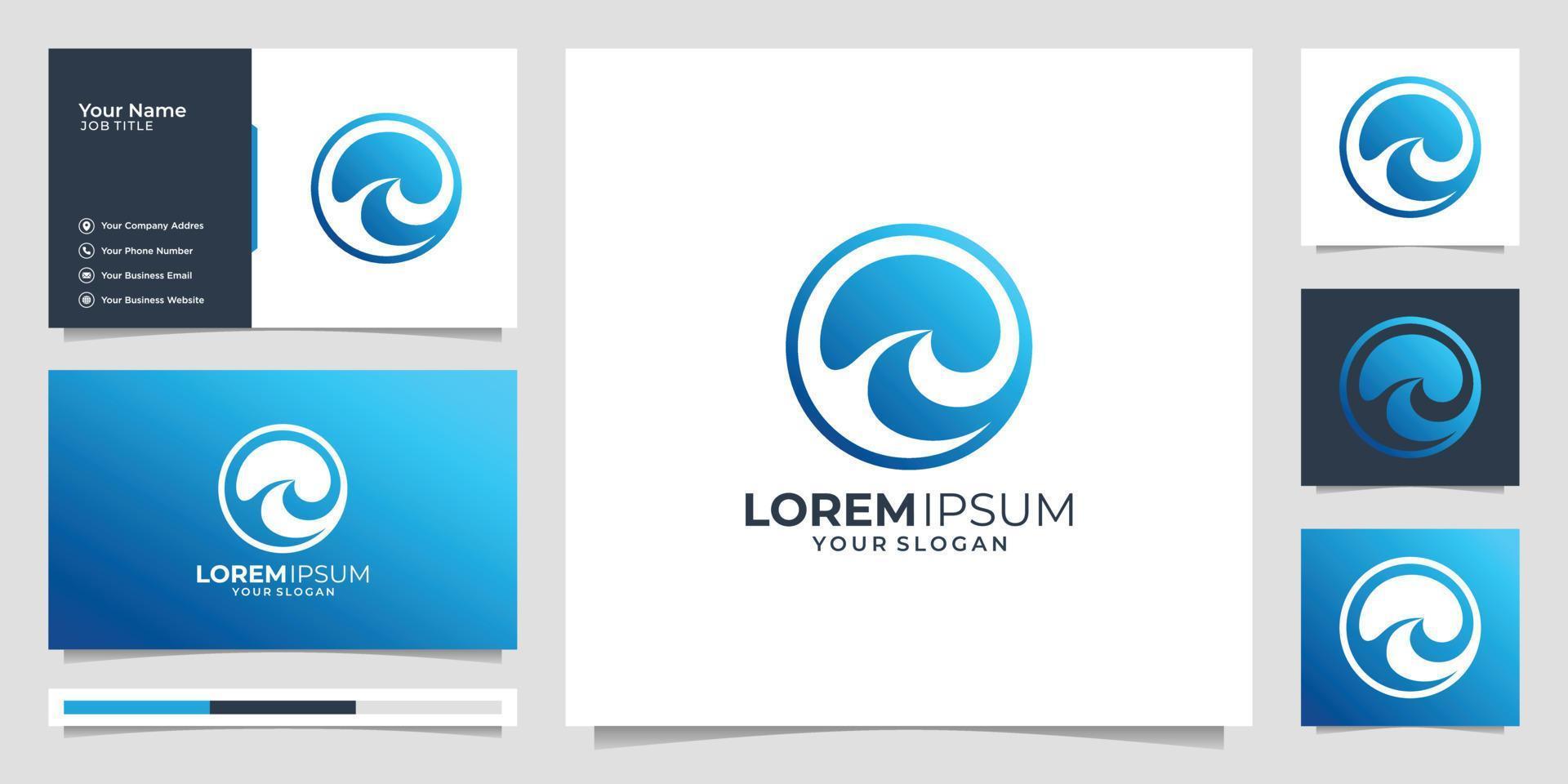 creative wave logo template, modern ocean wave design, abstract circle concept, elegant logo and business card design.premium vector
