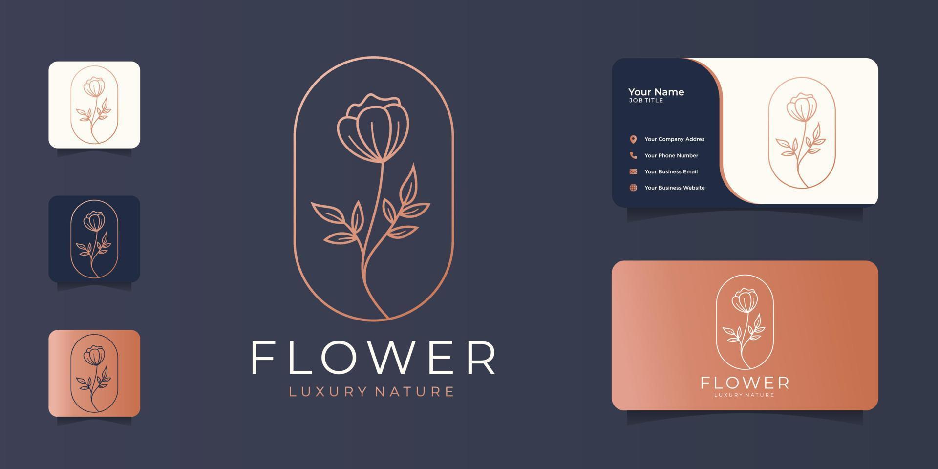 belleza de arte de línea de flor abstracta minimalista, moda, rosa, cosmética y tarjeta de visita. vector premium
