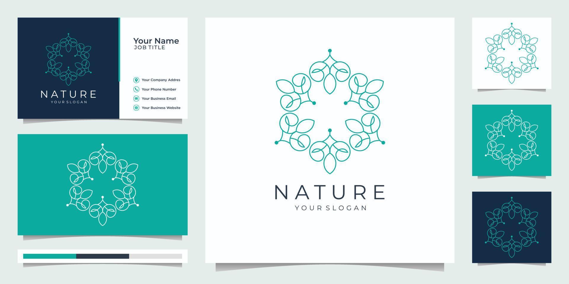 Elegant flower logo design line art,nature,spa,skincare.logo design and business card.Premium Vector