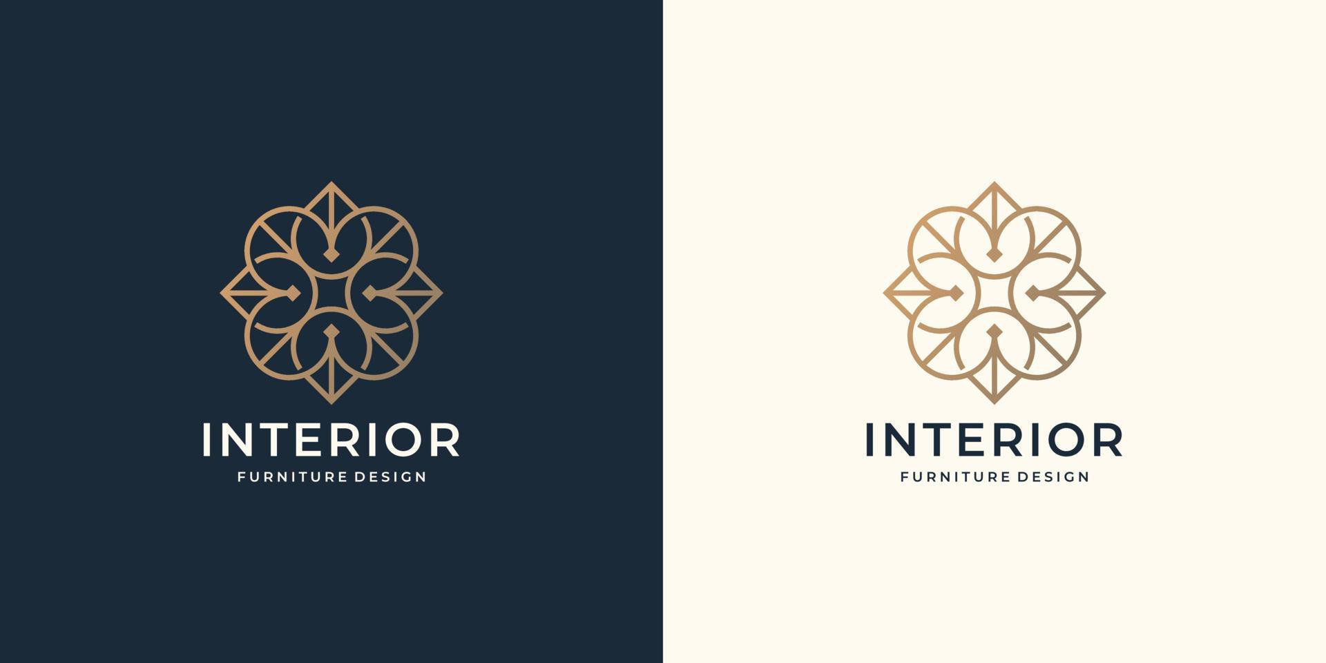 creative minimalist interior logo design. luxury line art style for furniture store, abstract, gold. vector