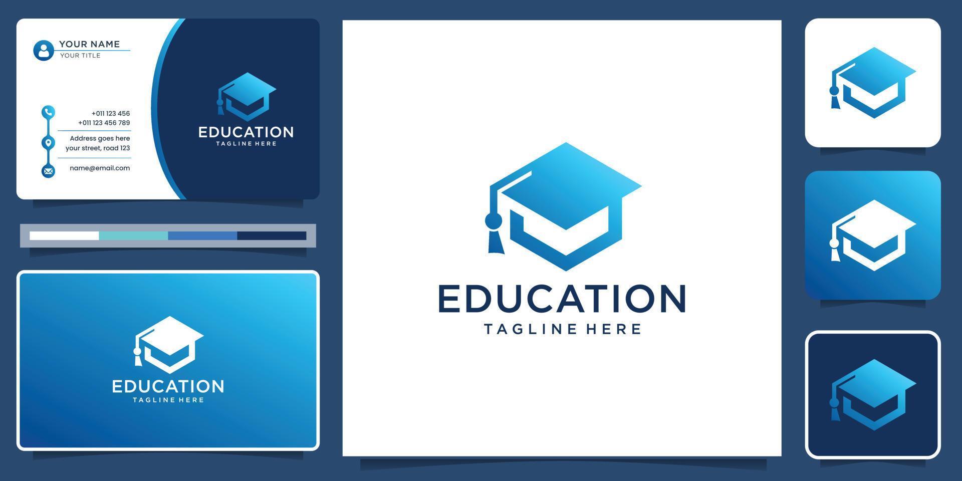 College hat logo education design element. logo design and business card Premium Vector