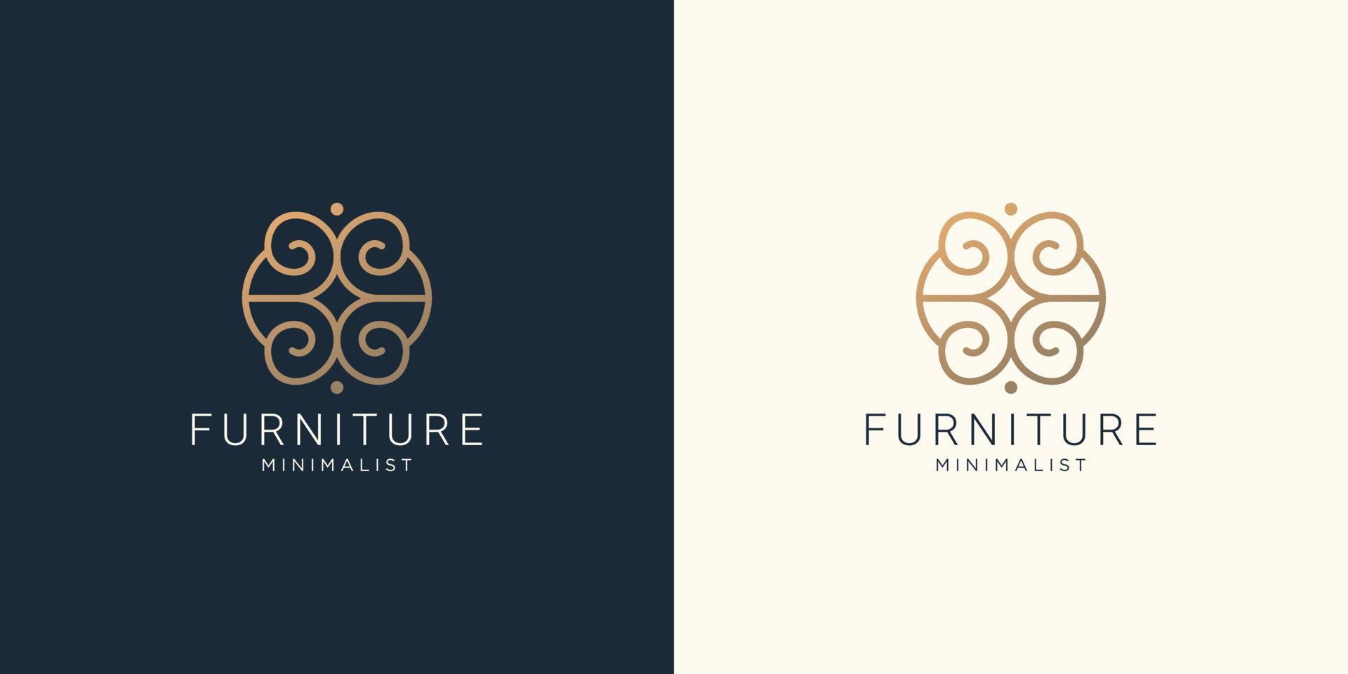 minimalist furniture logo template.interior line art style design symbol logo illustration template. vector