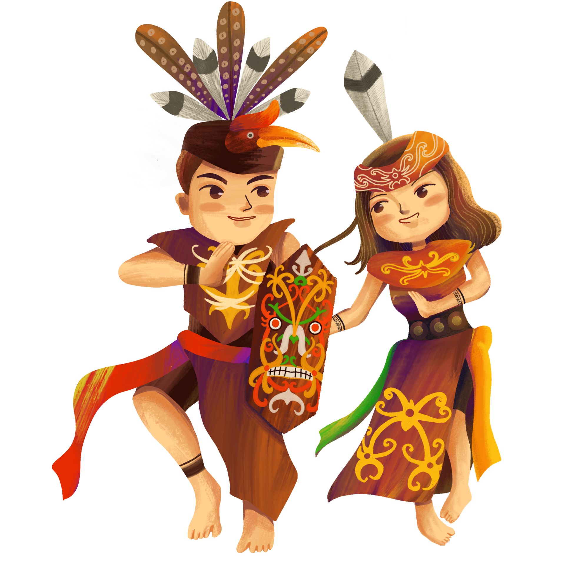 cute couple characters wearing ethnic Dayak clothes 16582670 PNG