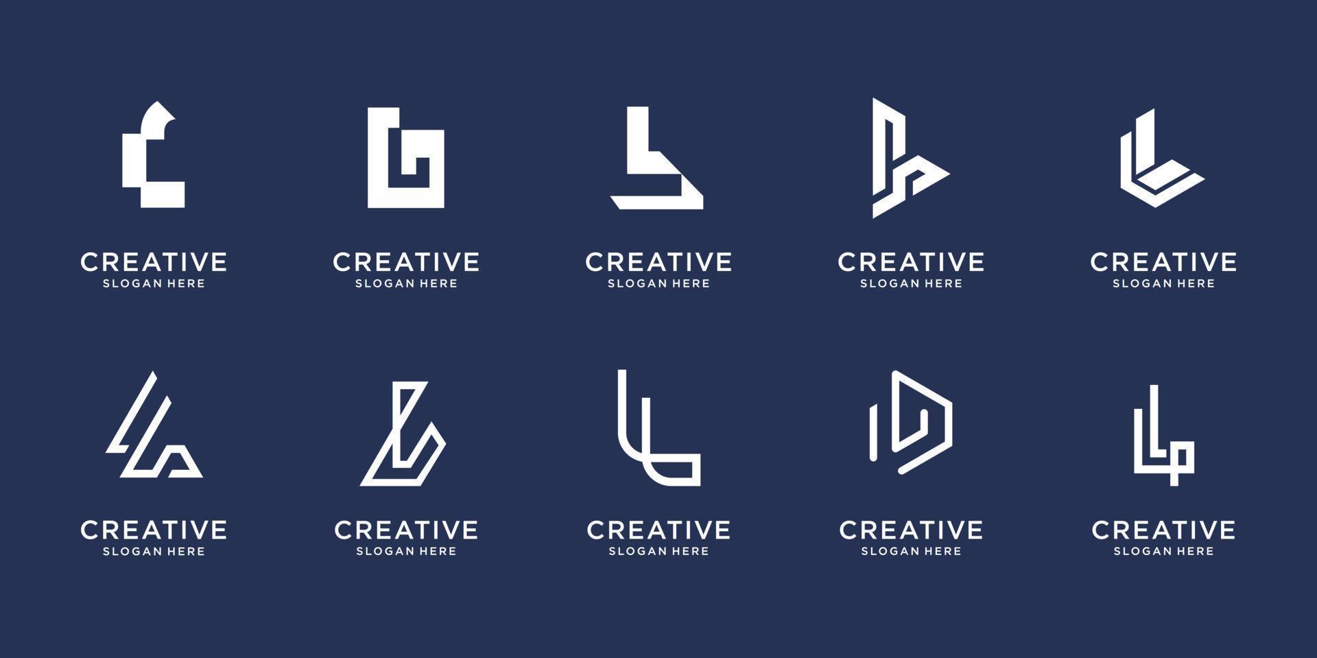 conjunto de plantilla de diseño de logotipo de letra inicial abstracta l. iconos para negocios de lujo, elegantes, simples. vector premium