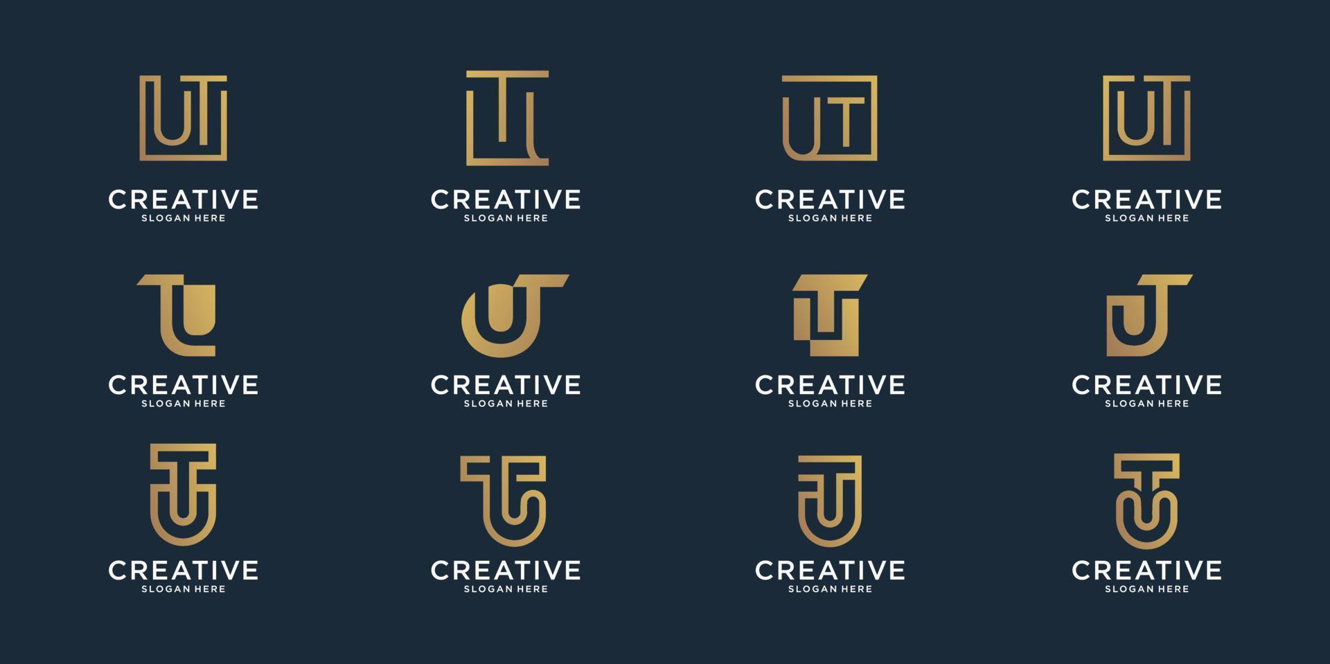 conjunto de plantilla de logotipo de combinación de letra inicial u y letra t abstracta. iconos para negocios planos, línea, inspiración, elegantes, simples. vector premium