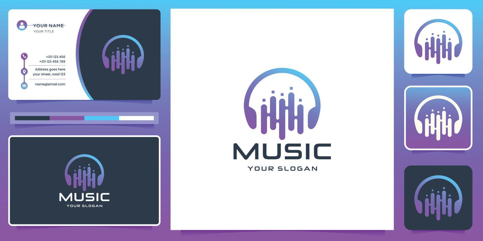 modern music logo with equalizer tone design and business card. creative music,music player element. vector