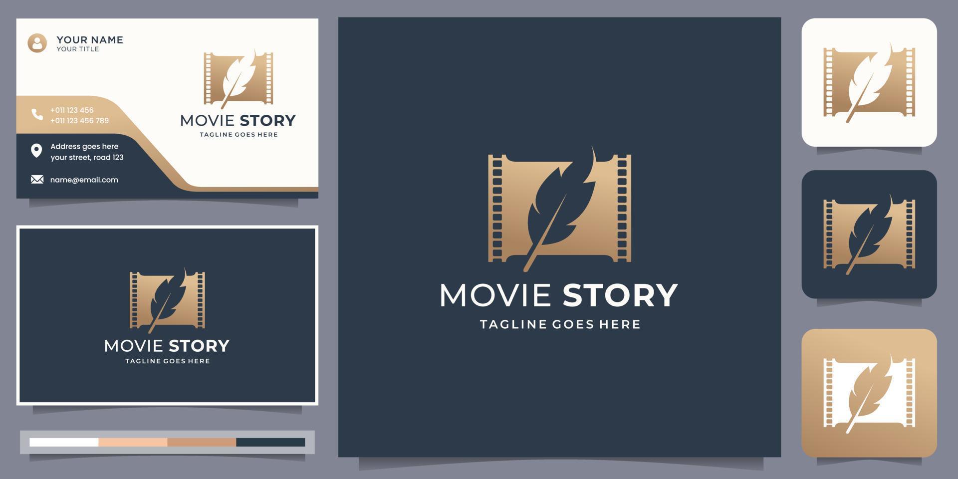 movie story production film stripes exclusive logo design inspiration and business card template. vector