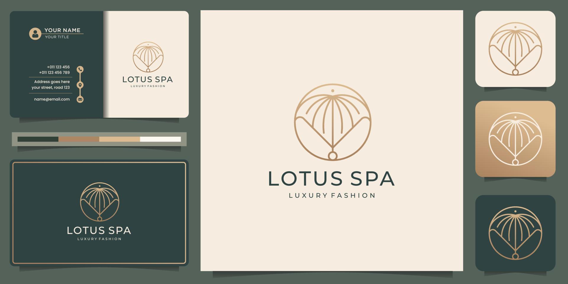 minimalist abstract lotus spa logo template with linear concept in circular style design inspiration vector