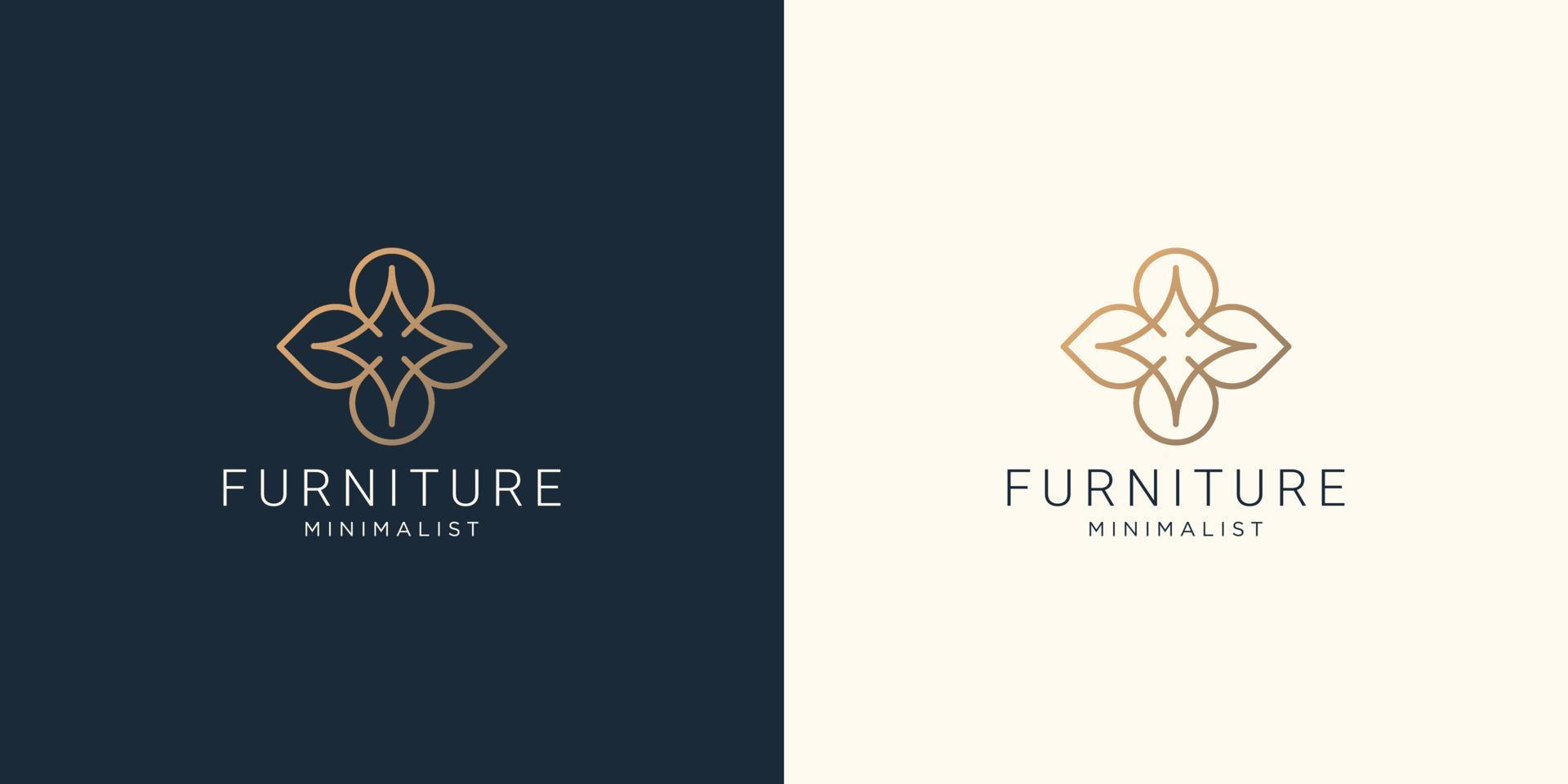 Minimalist abstract line art furniture logo design. interior, monogram, Furnishing illustration. vector