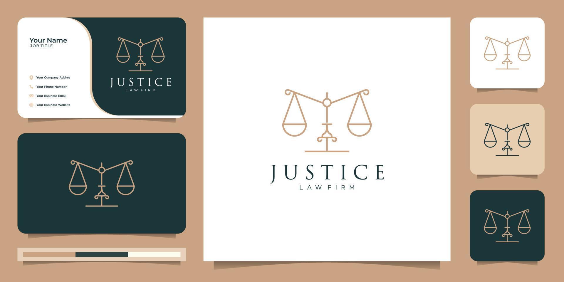 símbolo de la ley de justicia premium. bufete de abogados, diseño de logotipo y plantilla de tarjeta de visita. vector premium