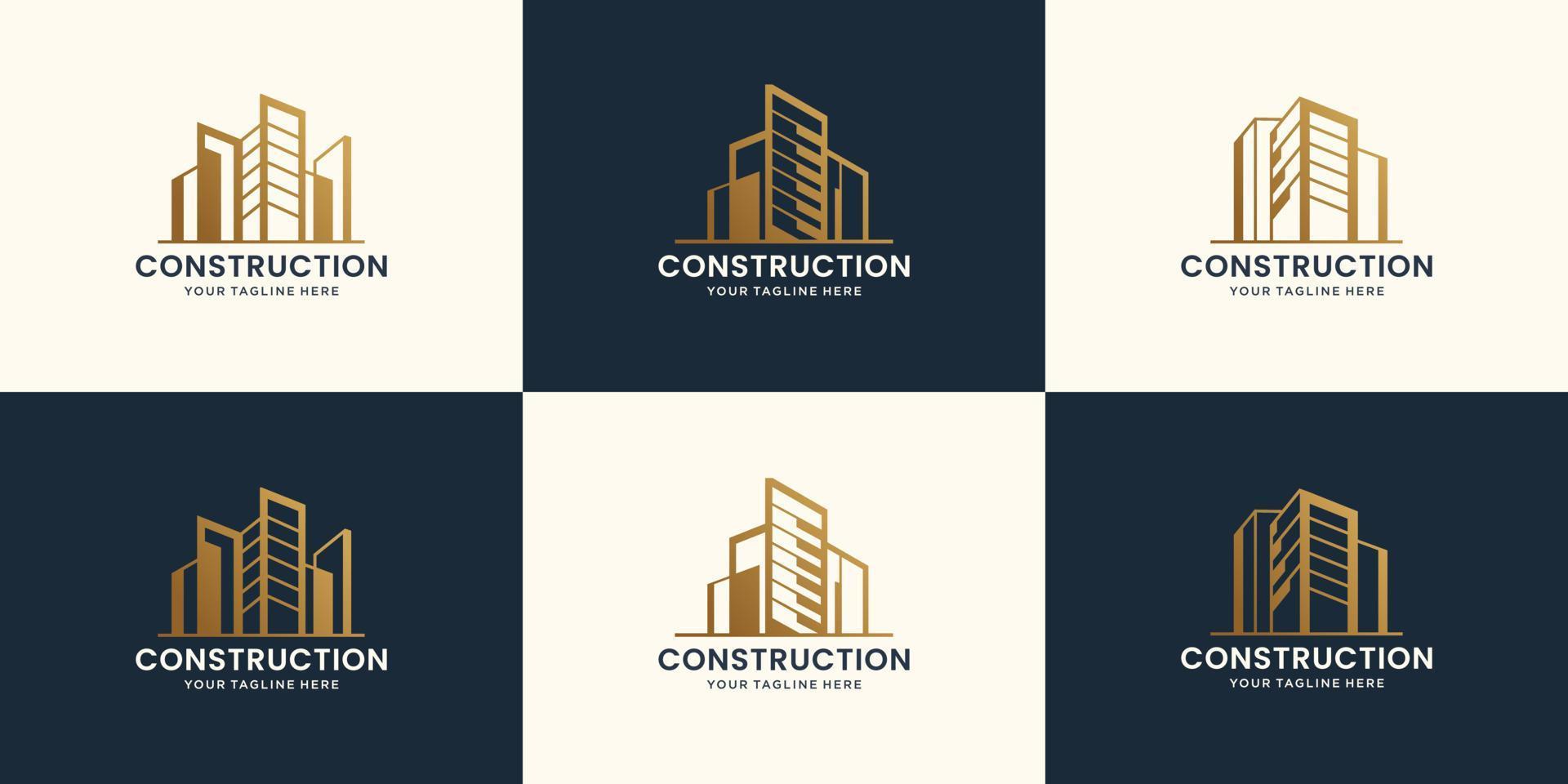 Collection of abstract building construction and architectural logo design. Premium Vector