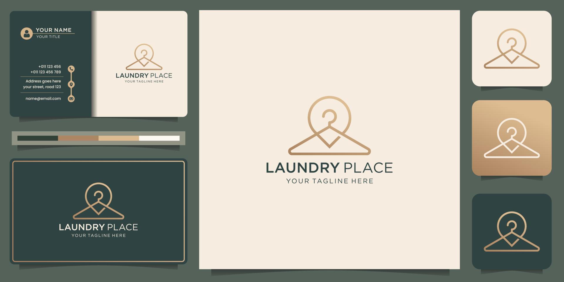 logotipo de moda de perchas minimalistas con diseño de ubicación de pines. inspiración creativa del lugar de lavandería del concepto vector