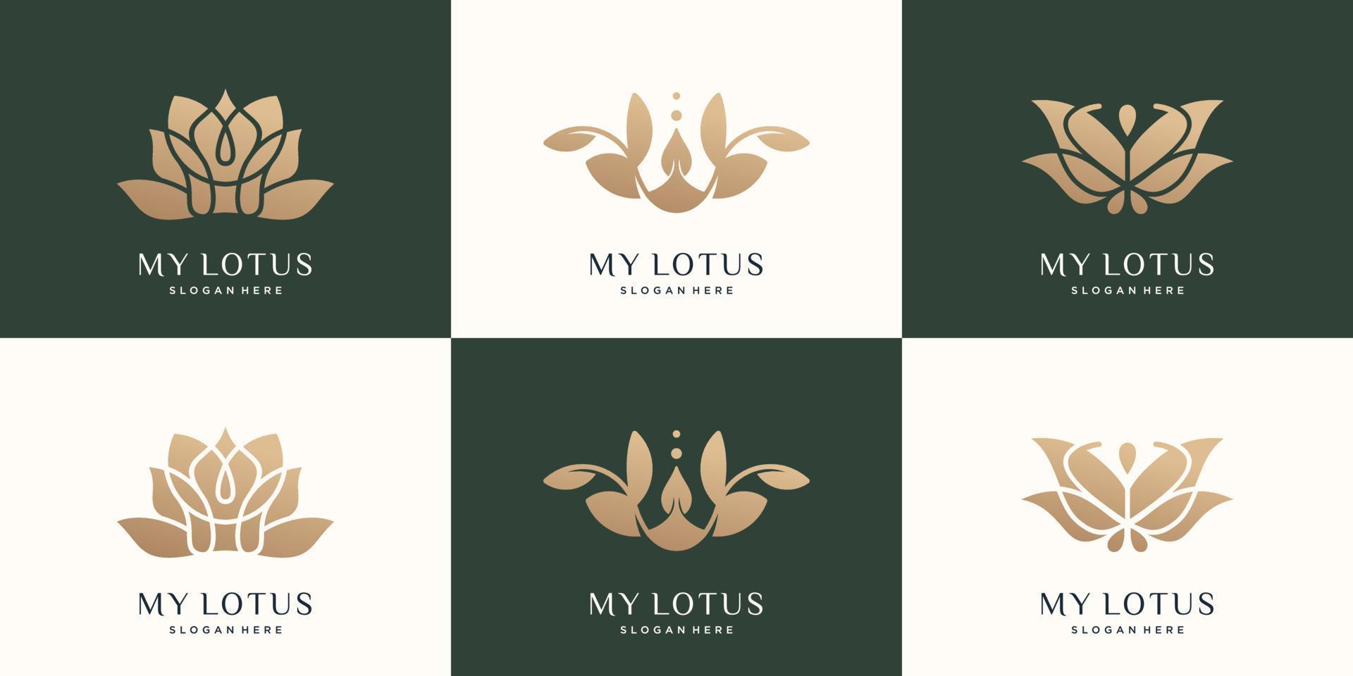 establecer la plantilla de logotipo de loto de colección. flor de loto abstracto de lujo, color dorado. vector premium