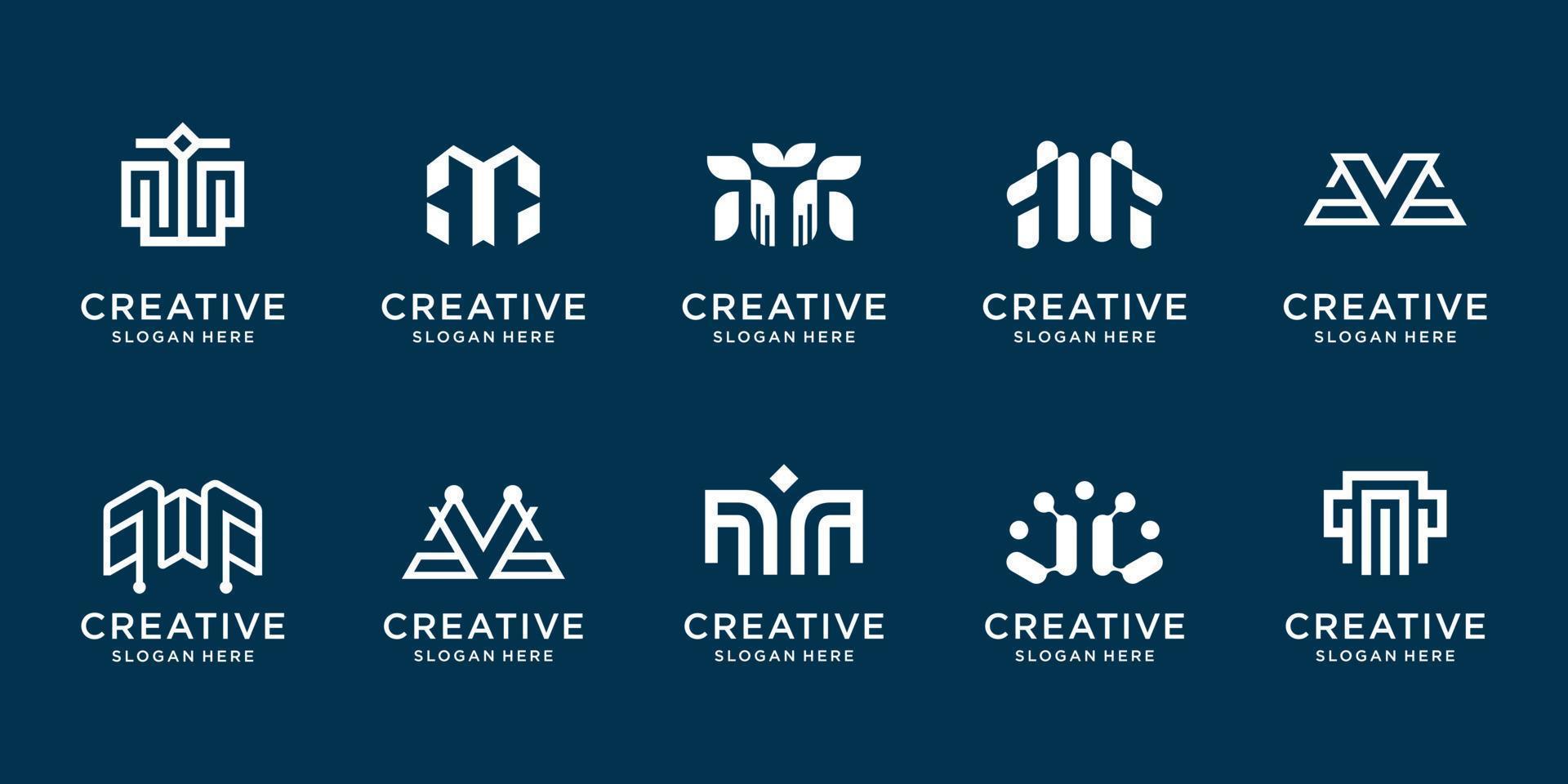 set of collection of monogram m design template. logotype abstract, business, line art style, icon. vector