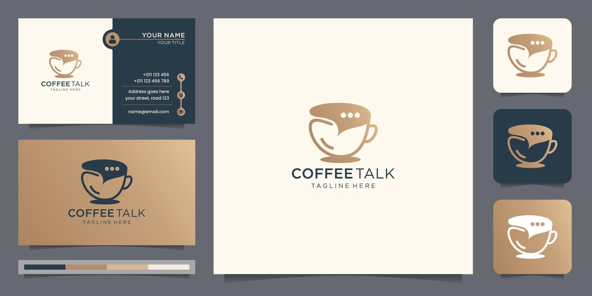 logotipo de café minimalista con diseño de conversación de chat. inspiración de conversación de café de estilo de arte de línea de concepto creativo vector